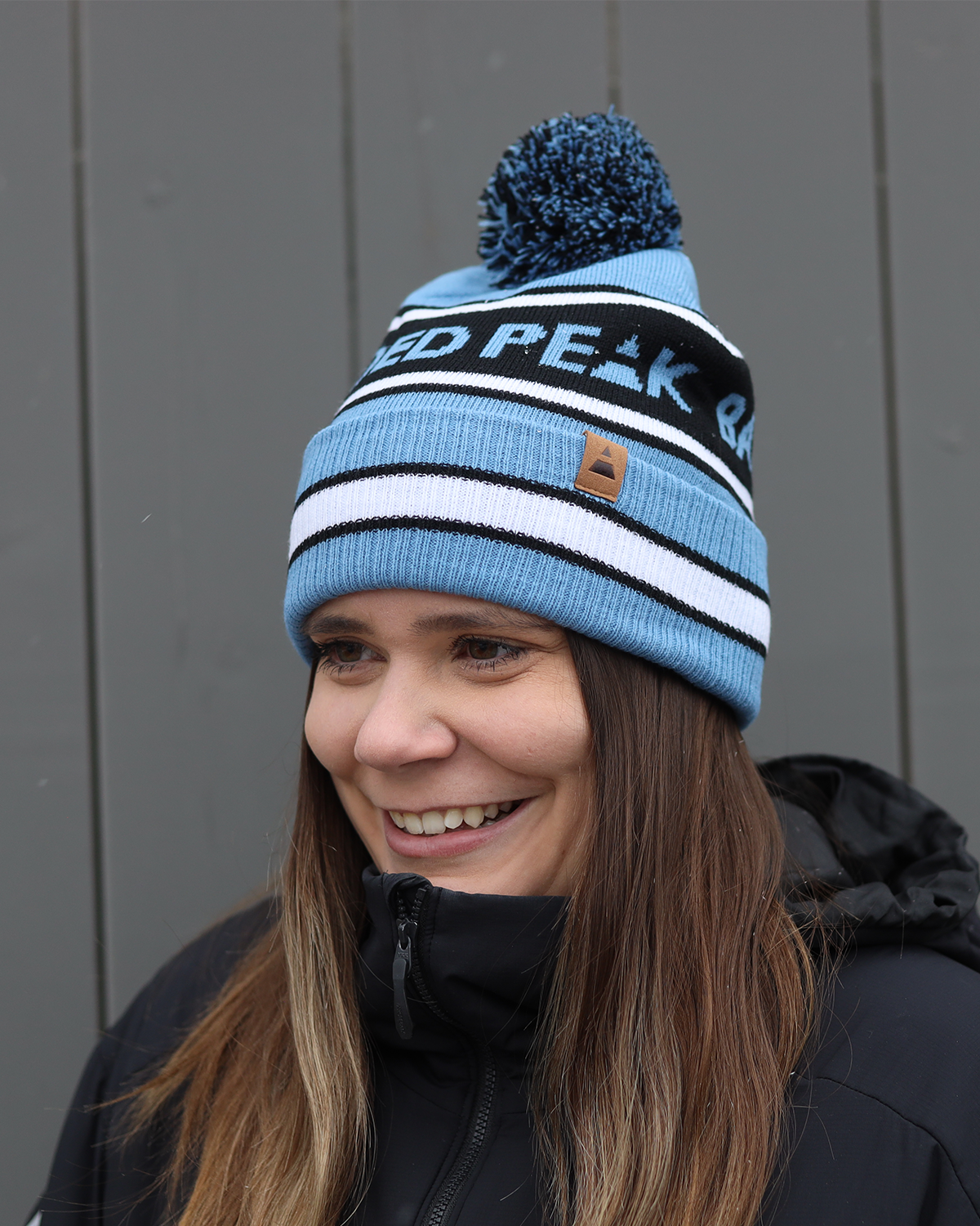 Banded Peak Pom Pom Toque